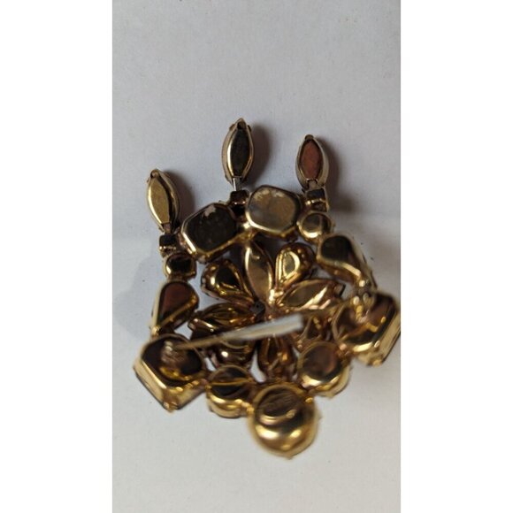 Vintage Brooch KRAMER 1960s Amber & Aurora Borealis Crystal Goldtone Jewellery - Picture 6 of 6